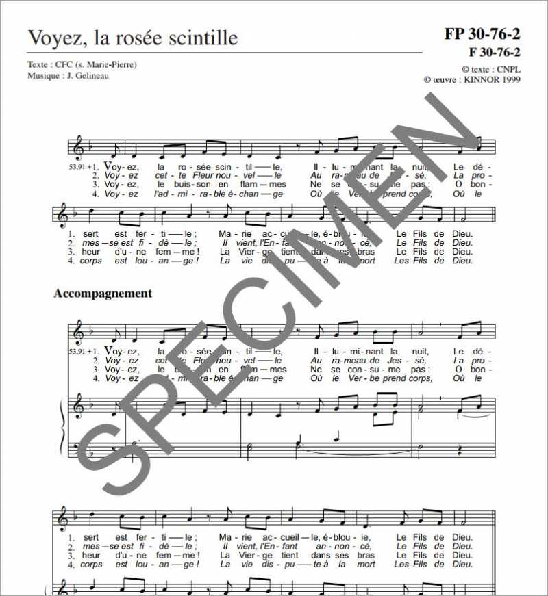 Voyez, la rosée scintille de J. Gélineau